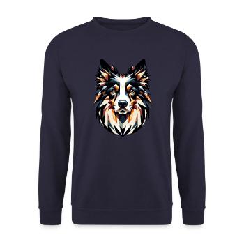 Geometric Border Collie: Canine Mosaic Art - Unisex Sweatshirt - navy - Front - Alina (178cm) & Michal (187cm)
