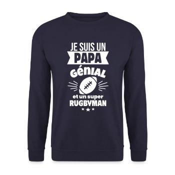 Papa génial & rugbyman – idée fête des pères - Sweat-shirt Unisexe - marine - Devant - Alina (178cm) & Michal (187cm)