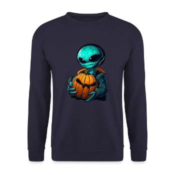 Alien Pumpkin: Halloween Aliens - Unisex Sweatshirt - navy - Front - Alina (178cm) & Michal (187cm)