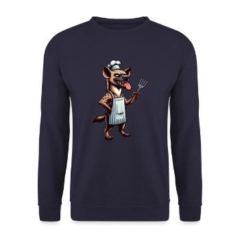 Hyena Chef at the Grill Summer BBQ - Unisex Sweatshirt - navy - Front - Alina (178cm) & Michal (187cm)