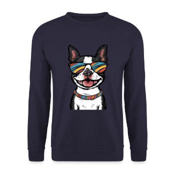 Mignon dessin animé Boston terrier avec des lunettes de soleil - Sweat-shirt Unisexe - marine - Devant - Alina (178cm) & Michal (187cm)