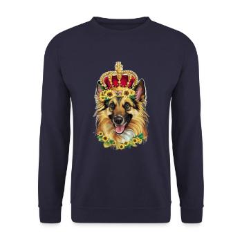 Proud German Shepherd with Crown and Sunflowers - Unisex Sweatshirt - navy - Front - Alina (178cm) & Michal (187cm)