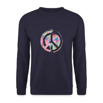 blumen,peace,floral,bunt,friede - Unisex Pullover - Navy - Vorne - Alina (178cm) & Michal (187cm)