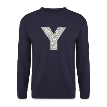 Y, letter, initial, monogram, - Unisex Pullover - Navy - Vorne - Alina (178cm) & Michal (187cm)