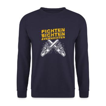 Fichten Sichten und Vernichten Holzfäller Förster - Unisex Pullover - Navy - Vorne - Alina (178cm) & Michal (187cm)