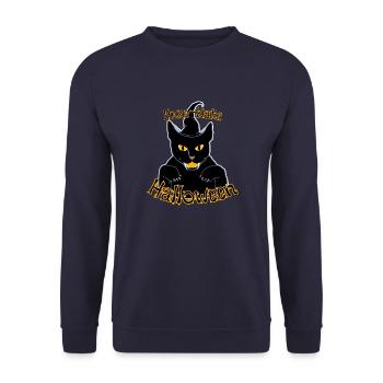 Halloween Katze gruselige schwarze Katze Hexe-Katz - Unisex Pullover - Navy - Vorne - Alina (178cm) & Michal (187cm)