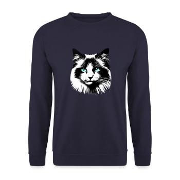 Sympathisches Katzengesicht - Unisex Pullover - Navy - Vorne - Alina (178cm) & Michal (187cm)