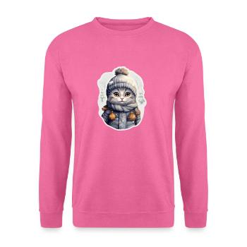 Chat avec chapeau, écharpe et veste d’hiver - Sweat-shirt Unisexe - rose - Devant