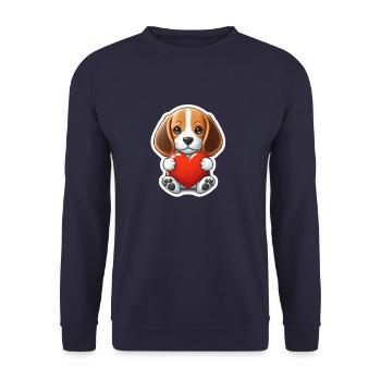Beaglewelpe mit Herz - Unisex Pullover - Navy - Vorne - Alina (178cm) & Michal (187cm)
