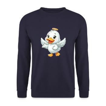 Süße Ente Engelsflügel Heiligenschein Cartoon - Unisex Pullover - Navy - Vorne - Alina (178cm) & Michal (187cm)