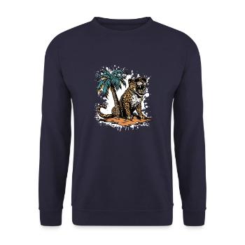 Leopard Insel Palme - Unisex Pullover - Navy - Vorne - Alina (178cm) & Michal (187cm)