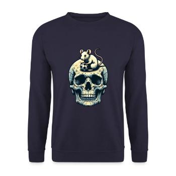 Skull mit lustiger Maus und Fussball - Unisex Pullover - Navy - Vorne - Alina (178cm) & Michal (187cm)