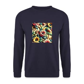 Blumenmuster 3D Effekt - Unisex Pullover - Navy - Vorne - Alina (178cm) & Michal (187cm)