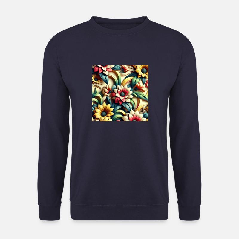 Blumenmuster 3D Effekt - Unisex Pullover - Navy