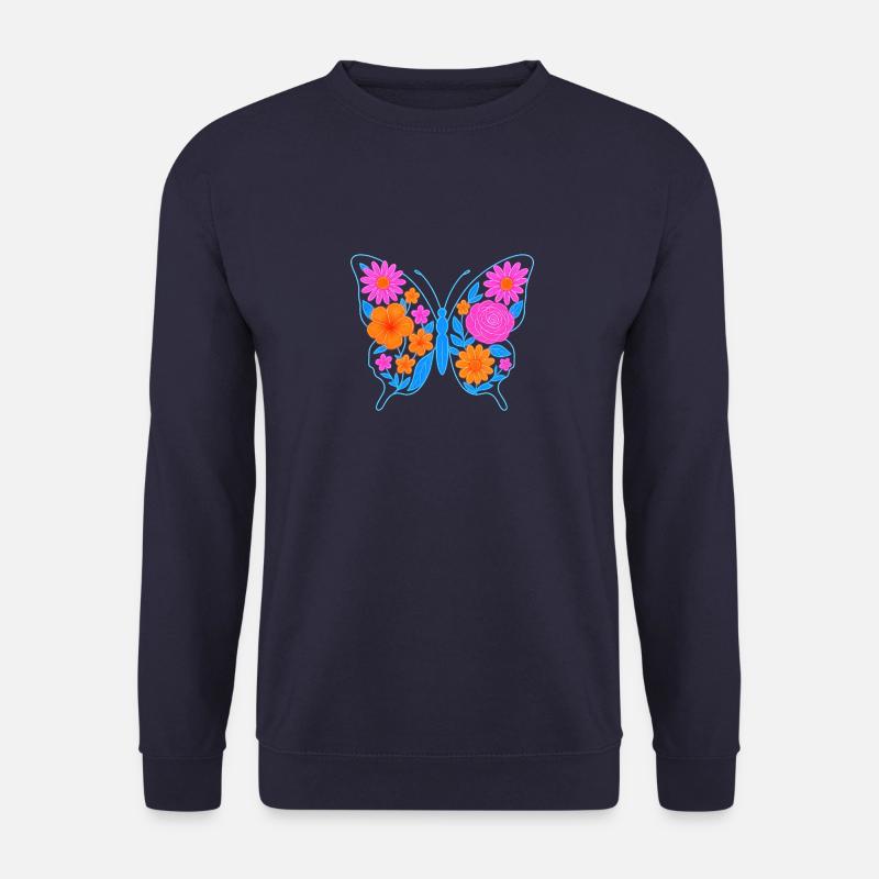 Mariposa/Schmetterling Neon Floral - Unisex Pullover - Navy