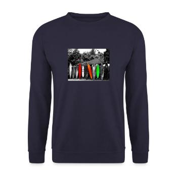"Surf Boards" - Unisex Pullover - Navy - Vorne - Alina (178cm) & Michal (187cm)