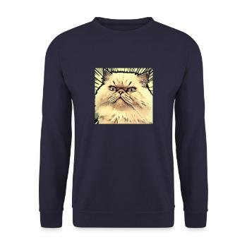 Perserkatze Negan im Comicstyle - Unisex Pullover - Navy - Vorne - Alina (178cm) & Michal (187cm)