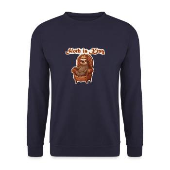 Sloth is King | Faultierkönig des Nordens - Unisex Pullover - Navy - Vorne - Alina (178cm) & Michal (187cm)