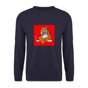 Rauchender Tiger - Comic Vibes - Unisex Pullover - Navy - Vorne - Alina (178cm) & Michal (187cm)