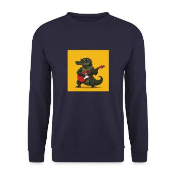 Cooles Krokodil mi E-Gitarre und Goldkette - Unisex Pullover - Navy - Vorne - Alina (178cm) & Michal (187cm)