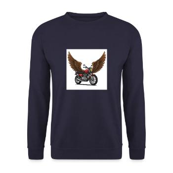 Futuristisches Motorrad mit Flügeln - Unisex Pullover - Navy - Vorne - Alina (178cm) & Michal (187cm)