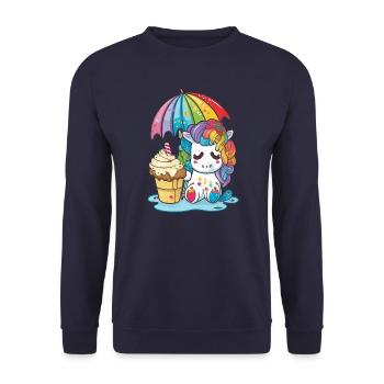 Einhorn-Träume - Regenbogenfarben zum Verlieben - Unisex Pullover - Navy - Vorne - Alina (178cm) & Michal (187cm)