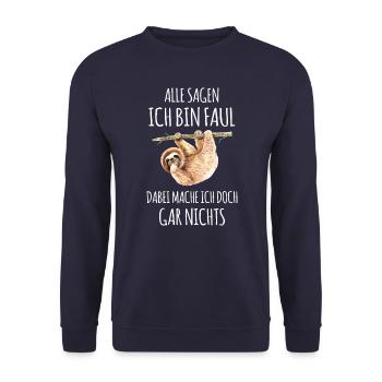 Faultier faul Faulheit Faulenzer lustige Sprüche - Unisex Pullover - Navy - Vorne - Alina (178cm) & Michal (187cm)