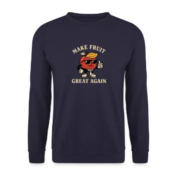 Make Fruit Great Again - Lustig fruchtig und cool - Unisex Pullover - Navy - Vorne - Alina (178cm) & Michal (187cm)