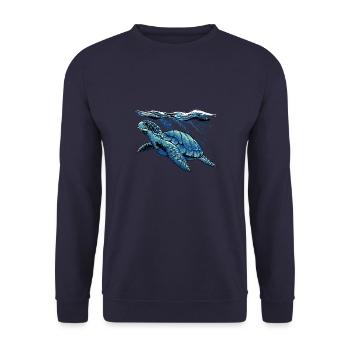 Sea Turtle illustration - Meeres Schildkröte - Unisex Sweatshirt - navy - Front - Alina (178cm) & Michal (187cm)