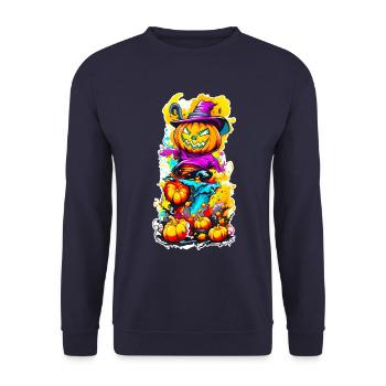 Halloween Jack o Lantern 04 - Unisex Pullover - Navy - Vorne - Alina (178cm) & Michal (187cm)