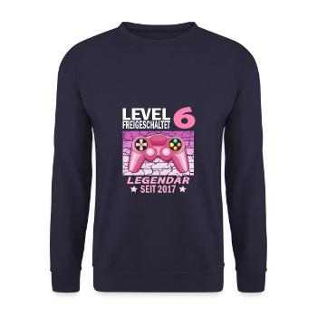 6. Geburtstag Gamer zocken Geburtstjahr 2017 - Unisex Pullover - Navy - Vorne - Alina (178cm) & Michal (187cm)