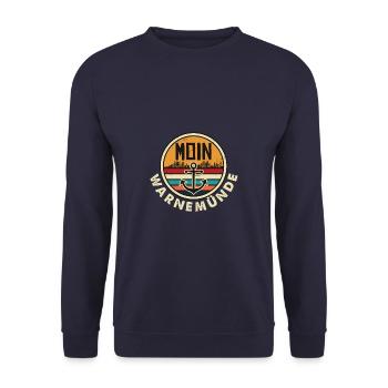 MOIN Warnemünde Ostsee mit Leuchtturm - Unisex Pullover - Navy - Vorne - Alina (178cm) & Michal (187cm)