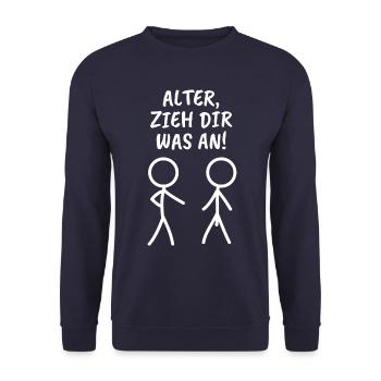 Strichmännchen - Spruch - anziehen - Ironie - Unisex Pullover - Navy - Vorne - Alina (178cm) & Michal (187cm)