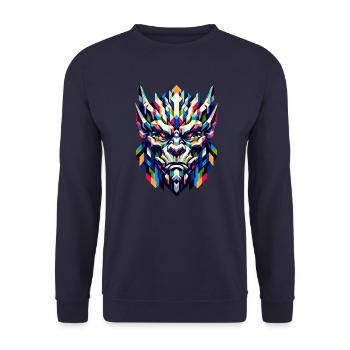 Geometrischer Gargoyle: Farbenfrohe abstrakte Kunst - Unisex Pullover - Navy - Vorne - Alina (178cm) & Michal (187cm)