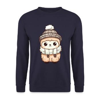 Alpaca Winter Animal Cute Comic - Unisex Sweatshirt - navy - Front - Alina (178cm) & Michal (187cm)