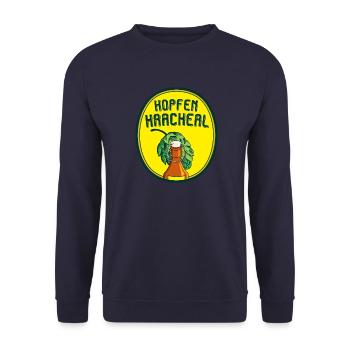 Hopfen Kracherl - Vintage Bier in Bügelflasche - Unisex Pullover - Navy - Vorne - Alina (178cm) & Michal (187cm)