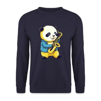 Panda mit Saxophon - Unisex Pullover - Navy - Vorne - Alina (178cm) & Michal (187cm)