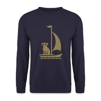 Mops im Boot Silhouette Segeln Minimalistisch - Unisex Pullover - Navy - Vorne - Alina (178cm) & Michal (187cm)