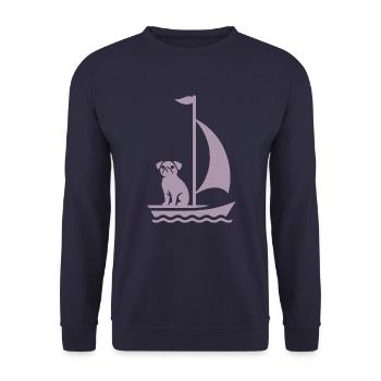 Mops im Boot Silhouette Segeln Minimalistisch - Unisex Pullover - Navy - Vorne - Alina (178cm) & Michal (187cm)