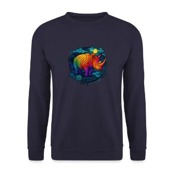 Regenbogen-Nashorn – Spirituelles Krafttier Design - Unisex Pullover - Navy - Vorne - Alina (178cm) & Michal (187cm)