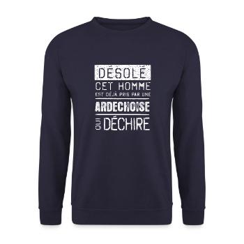 Desole cet homme est pris par une ARDECHOISE - Sweat-shirt Unisexe - marine - Devant - Alina (178cm) & Michal (187cm)