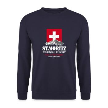 St.Moritz - Swiss Flag - Unisex Pullover - Navy - Vorne - Alina (178cm) & Michal (187cm)