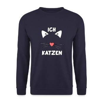 Süßes Katzen Damen Motiv Katzenbesitzerin - Unisex Pullover - Navy - Vorne - Alina (178cm) & Michal (187cm)