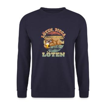 Löten Digga Faultier Trinkspruch - Unisex Pullover - Navy - Vorne - Alina (178cm) & Michal (187cm)