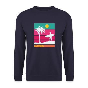 Surfing Surfboard Surfer Geschenksidee - Unisex Pullover - Navy - Vorne - Alina (178cm) & Michal (187cm)