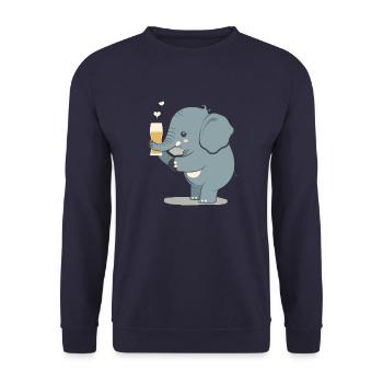 Cute elephant drinks a big glass of beer - Unisex Sweatshirt - navy - Front - Alina (178cm) & Michal (187cm)