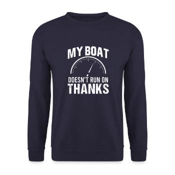 My Boat Runs on - Laufen Läufer Vintage Spruch - Unisex Pullover - Navy - Vorne - Alina (178cm) & Michal (187cm)