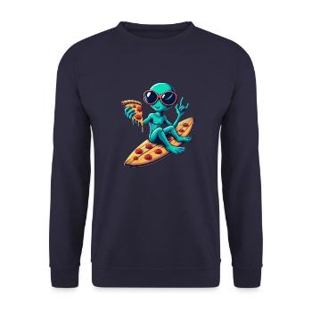 Alien außerirdischer surfer surfen pizza - Unisex Pullover - Navy - Vorne - Alina (178cm) & Michal (187cm)