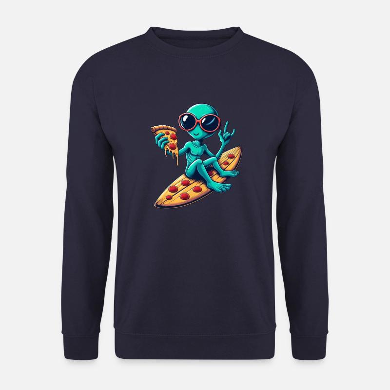 Alien außerirdischer surfer surfen pizza - Unisex Pullover - Navy