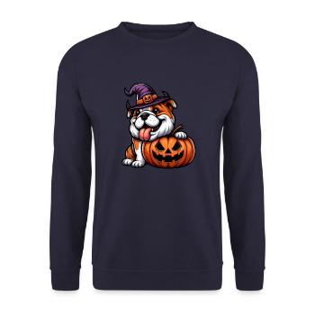 Cute Bulldog Halloween Cartoon Pumpkin - Unisex Sweatshirt - navy - Front - Alina (178cm) & Michal (187cm)
